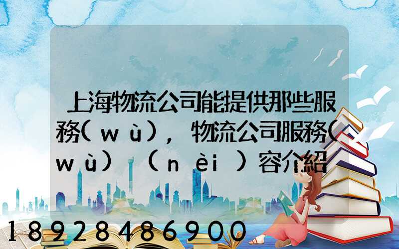 上海物流公司能提供那些服務(wù),物流公司服務(wù)內(nèi)容介紹